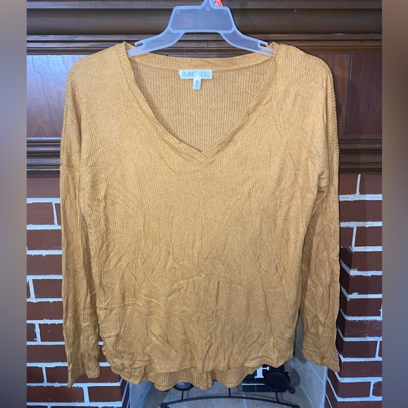 Planet Gold Mustard Yellow V-Neck Sweater - Picture 1 of 1